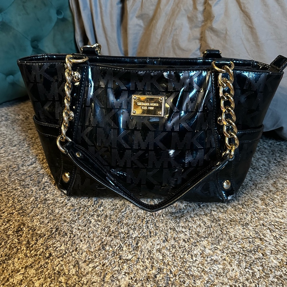 Michael Kors black purse with gold chains